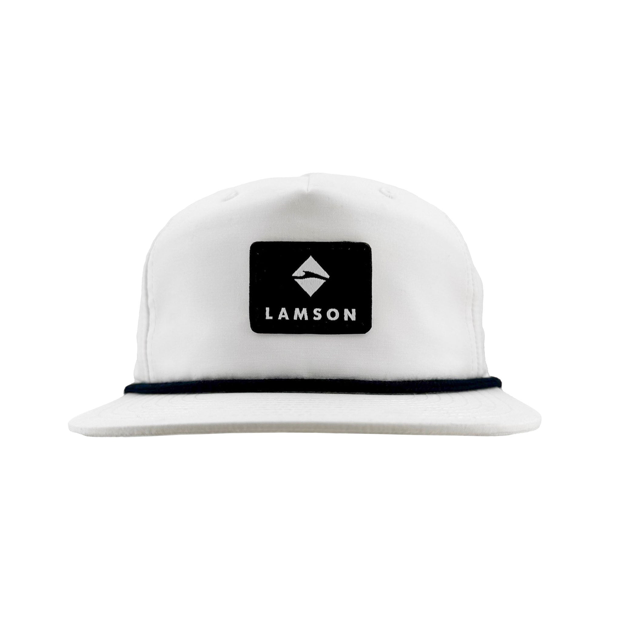 Flat Bill Rope Cap - White With Navy Rope Apparel LAMSON